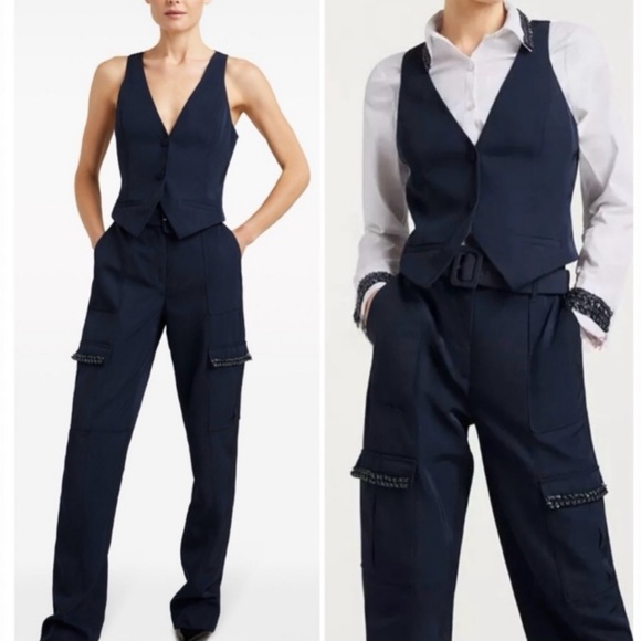 Cinq A Sept Ellery Embellished two-piece Button Down Blouse Vest Combo Top NEW - Picture 2 of 15